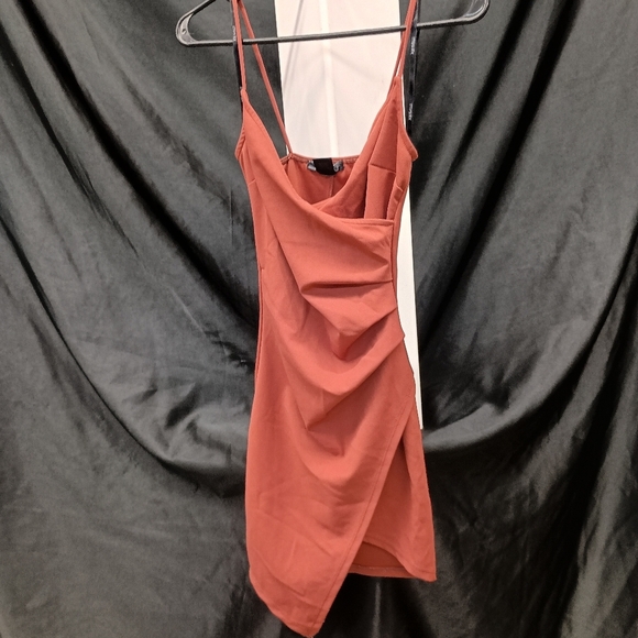 Rust Orange Draped Mini Dress - Picture 15 of 16